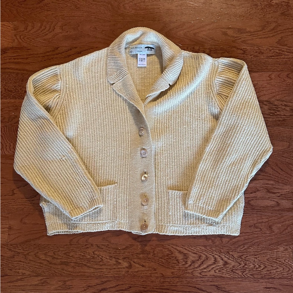 Inis Meain 100% Irish Linen Knit Cardigan Sweater Pockets Women’s Small Preppy